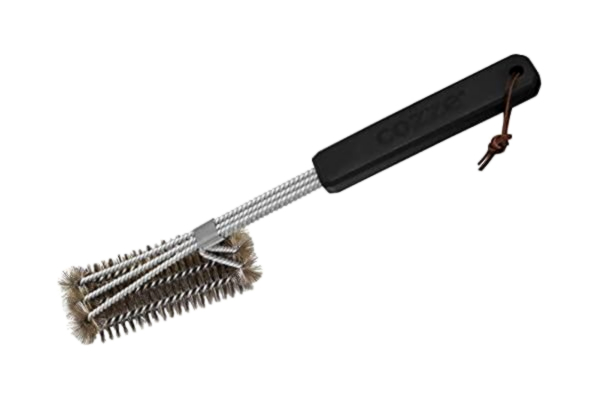 Cozze ® Grillborste rostfritt stål 40 cm – Värmetålig med PP-handtag – Rengör grillgaller eller pizzasten – LFGB-certifierad – Med upphängningsögla i läder