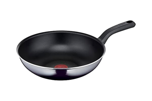Tefal  Resist D52619 Wok Pan 28 cm Safe Titanium Non-Stick Coating Thermal Signal Temperature Indicator Easy Cleaning Flame Protect Technology Black