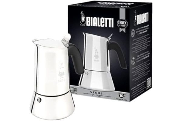 Bialetti  – Nya Venus Induction: Italiensk Kaffebryggare För Espresso I Rostfritt Stål, Passar För Alla Typer Av Spishällar, 10 Koppar (430 Ml), Aluminium, Silver