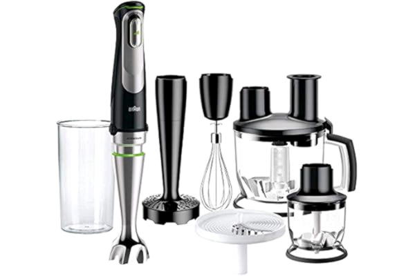 Braun  Multiquick 9 MQ 9087X blender ręczny – z technologią ActiveBlade, blender i robot kuchenny, 1000 W, w zestawie 5-częściowy zestaw akcesoriów, czarny/stal nierdzewna