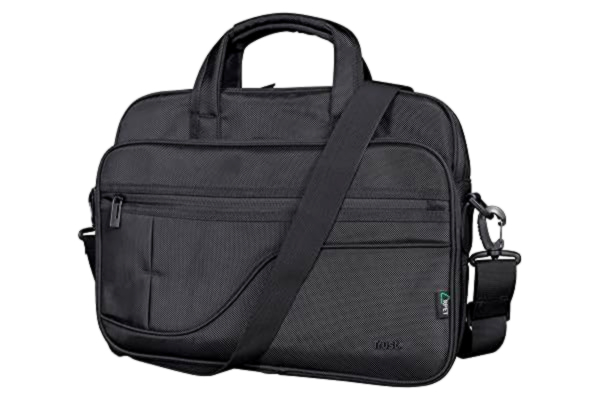 Trust  Sydney hållbar laptopväska 16 tum med axelrem, eko-väska, återvunnet plastfodral med förvaringsfickor, RPET arbetsväska, bärväska för resor, affärer, kontor, skola – svart