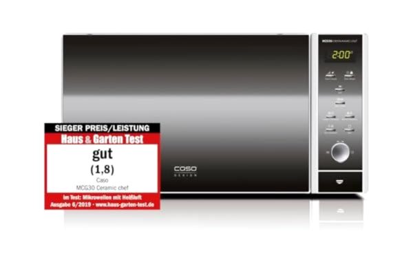 Caso CASO MCG30 Ceramic Chef 3in1 mikrovågsugn med grill+varmluft 2100W 30L, borosilikatglasbas, grillställ för 2 nivåer, ugnsfunktion upp till 200°C, rostfritt stål, silver