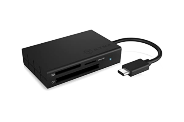 Icy Box ICY BOX IB-CR401-C3 USB 3.0 Type-C-kortläsare för CF, SD och microSD-minneskort, SD 4.0/UHS-II, aluminium, integrerad kabel, svart