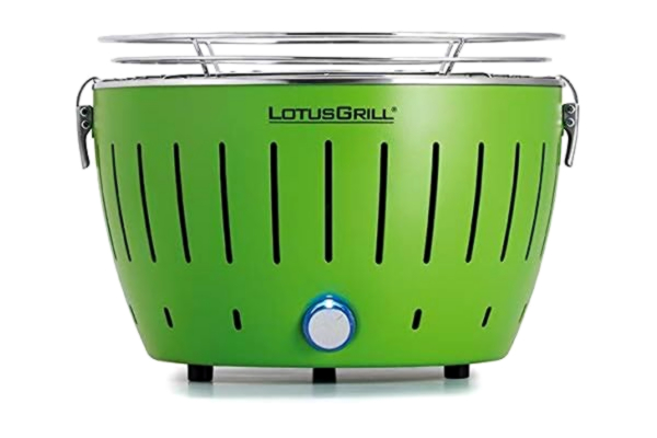 LotusGrill  S Small Compact limoengroen van de rookcharme houtskool/tafelgrill stroomvoorziening via USB-aansluiting of powerbank. Geschikt voor campers, wandelaars en op de boot