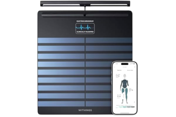 Withings WITHINGS Body Scan – Wi-Fi-ansluten våg för att förbättra din hälsa, impedansmätvåg, analys av kroppssammansättning, kroppsfett, muskelmassa, vattenmängd, elektrokardiogram.