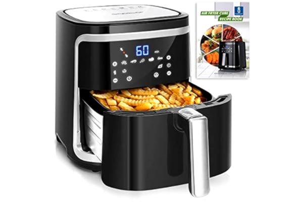 Aigostar  Cube - Friteuse à air sans huile de 7L, 1900W. 7 préprogrammes, mode manuel et fonction maintien au chaud. Panneau tactile LED. Utilisation dans panier ou tiroir. Livre de recettes inclus.