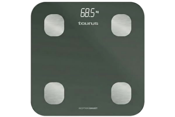 Taurus  Inception Connect - Smart personvåg, bluetooth, Taurus Connect-app, flera mätningar:% kroppsfett,% muskelmassa,% benmassa, minne 14 användare