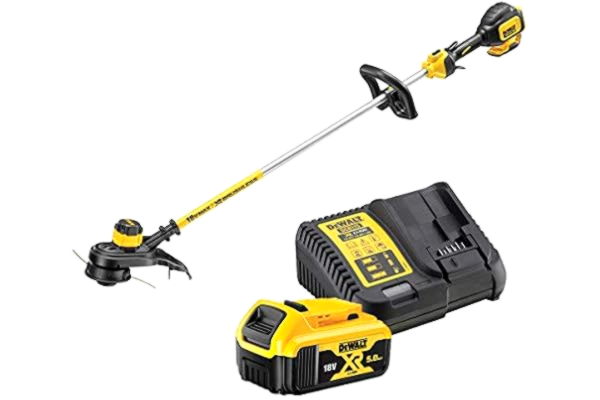 Dewalt DEWALT grästrimmer (18 volt, 5,0 Ah batteri, borstlös, 30 cm skärbredd, tvåstegs elektronik, bumb-feed trådförlängning, för stora ytor och trädgårdar, inklusive batteri och laddare) DCM561P1