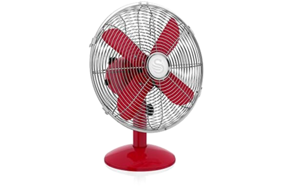 Swan  Red Retro 12 Inch Desk Fan, SFA12620RN, 35 W with 3 Speed Settings, Oscillation Function, Low Noise Levels, Adjustable Tilt, Provides Efficient Air Flow,1.8 m Cord