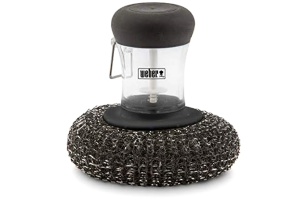 Weber  Skurborste för Stekbord, med metallsvamp & behållare för diskmedel, för optimal rengöring av grillplattor, enkel att rengöra - Svart (6209)
