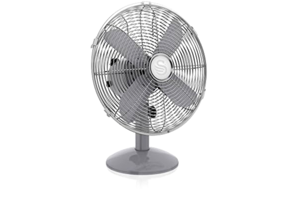 Swan  Grey Retro 12 Inch Desk Fan, 35 W, 3 Speed Settings, Oscillation Function, Low Noise Levels, Adjustable Tilt, Provides Efficient Air Flow, 12 Inch Diameter, 1.8 m Cord, SFA12620GRN