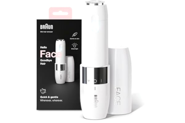 Braun  Face Mini Trimmer FS1000, Elektrisk Hårborttagning för Kvinnor, Ansiktshårborttagare & Rakapparat, Snabb & Skonsam, För Överläpp, Kinder & Haka, För Enklare Applicering Av Smink, Smartlight, Vit
