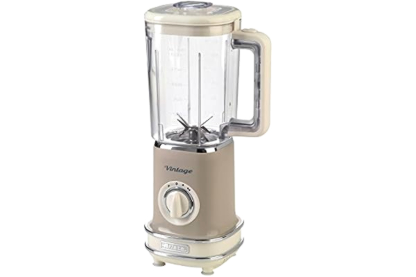 Ariete  568 Blender Vintage, Bol en plastique, 1,5 L, 500 W, 6 lames en acier inoxydable, Fonction broyer, Beige