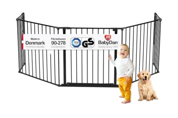 BabyDan Baby Dan konfigurationsgaller/kaminskyddsnät Flex XL 90–278 cm, antracit – tillverkad i Danmark och TÜV GS
