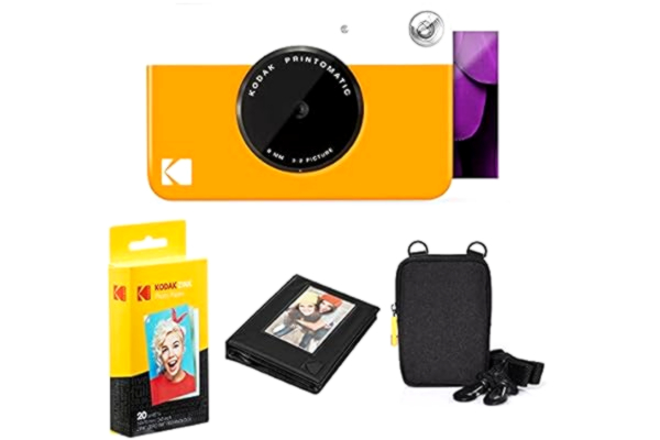 Kodak KODAK Printomatic Instant Camera (Yellow) Deluxe Bundle + Zink Paper (20 Sheets) Case - Photo Album