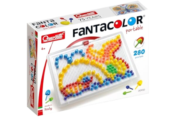 Quercetti  - Quercetti Fantacolor Portable Large – Mosaik Plug-in Spel för Barn 4+ - Kreativ och Pedagogisk Leksak för Att Lära Sig Färger & Träna Motorik - 0950