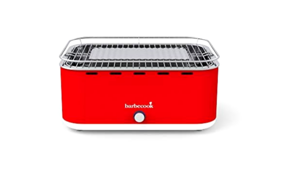 Barbecook barbecook Grill na węgiel drzewny bez dymu, grill stołowy z torbą do przenoszenia, nadaje się na balkon jako grill kempingowy z wbudowaną dmuchawą, nadaje się do mycia w zmywarce, czerwony