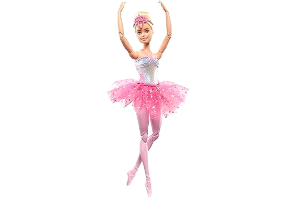 Barbie -docka | Magisk ballerinadocka | Blont hår | Ljusfunktion | Tiara och rosa balettkjol | Dansar balett | Poserbar | Barnleksaker HLC25