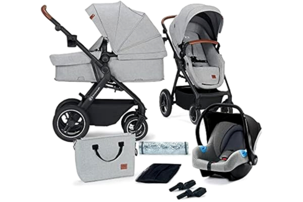 KinderKraft Kinderkraft B-TOUR Poussette combinée 3 en 1 de 0 Mois à 22 Kg, avec Siège Auto, Capote imperméable filtre UPF50+, XL Siège, Gris argent