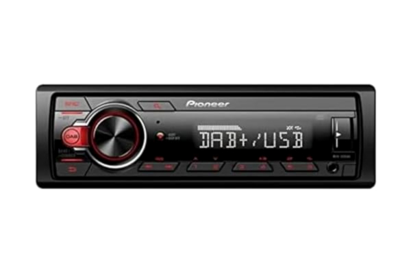 Pioneer  MVH-130DAB 1-DIN-receiver med DAB/DAB+, röd belysning, USB och kompatibel med Android-enheter