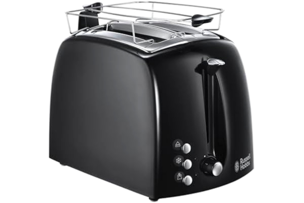 Russell Hobbs  brödrost, 2 skivor, extra breda fack, inkl. toasttång, uppvärmningsgaller, justerbar rostningsgrad, upptiningsfunktion, 850W, svart, Texture Plus 22601-56