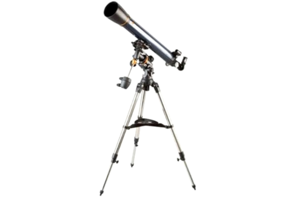 Celestron  21064 AstroMaster 90EQ refraktorteleskop – innehåller två okularlinser, upprätt bilddiagonal, höjdjusterbar tripod och De lux-tillbehörsfack, mörkblå