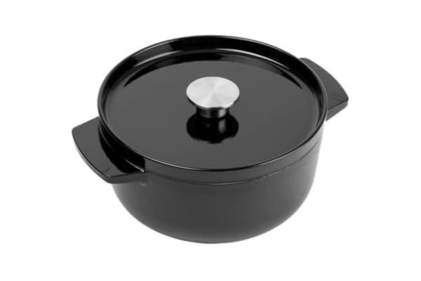 KitchenAid  Cast Iron 22 cm/3,3 l gryta med lock, hög kvalitet, robust och hållbar, stekning, rostning, PFAS-fri emaljinsida, induktion, ergonomiskt handtag, ugnssäker upp till 260 °C, onyx svart