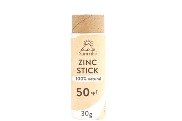 Suntribe  Natural Mineral Zinc Sun Stick SPF 30/30 g, Reef Safe, Mineralisk, Ekologisk Zinksolkräm/Sunstick för Sport & Surf - Mycket Vattenresistent - Zero Waste - Original White