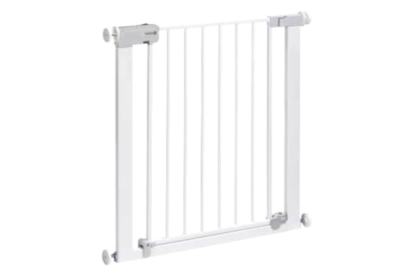 Safety 1st  Auto Close Gate, Baby Säkerhetsgrind, 73–80 cm (max. 136 cm), Automatstängande Trappgrind Barn, Enhandsöppning, Installation utan Skruvar (Ingen Borrning), Dubbelt Låssystem, White