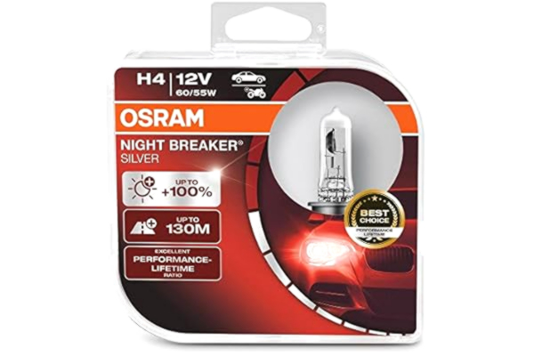 Osram OSRAM NIGHT BREAKER SILVER, H4, Halogenstrålkastarlampa, 64193NBS-HCB, 12V, Hårdskalbox (2 Pieces)