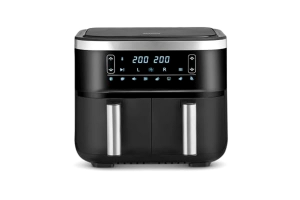 Severin SEVERIN FR 2453 Dubbel varmluftsfritös med 2 bakfack på 3,8 l, XXL för hälsosam matlagning, 8 program, fettfri fritös med uttorkningsfunktion, 2 850 W,