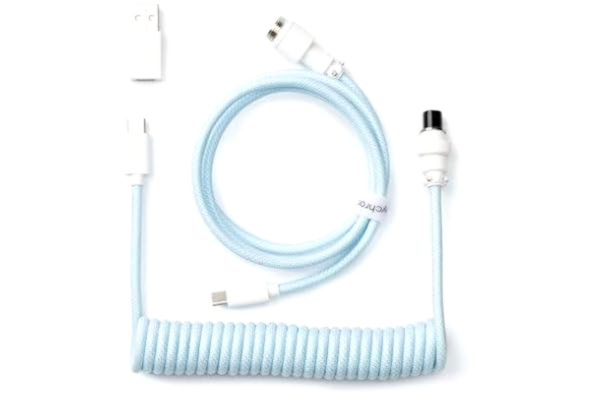 Keychron  Coiled Aviator Cable – spiralkabel för mekaniskt tangentbord ljusblå – rak