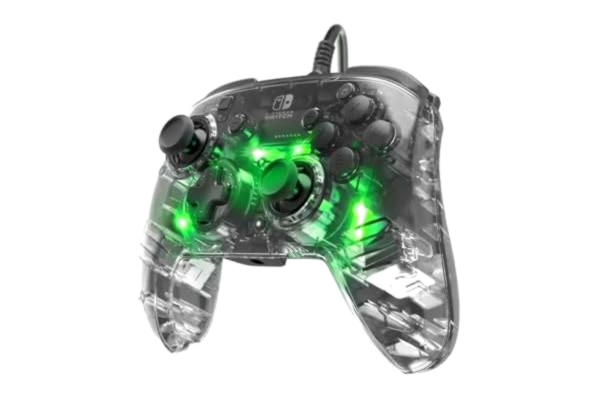 PDP  Afterglow Deluxe+ LED trådbunden Gaming styrenhet, Licensed by Nintendo for Switch and OLED, RGB Hue Color Lights, See through Gamepad styrenhet, 3.5 mm Jack, Dual Vibration, Paddle Buttons, Prismatic, Transparent