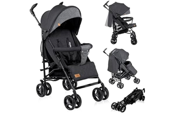 Lionelo LIONELO Irma poussette canne à 15 kg, légère et compacte, réglage du dossier jusqu’à la position couchée, grand panier système de pliage rapide, moustiquaire, chauffe-pieds NOIR