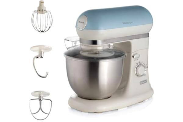 Ariete  Vintage 1588 knådningsmaskin, retro planetomrörning för bröd, pizza, tårta och bakverksdeg, degkrok, visp, 5,5 l kapacitet, 7 hastigheter pulsfunktion, 1 200 W, blå