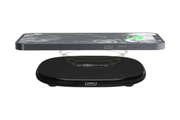 Goobay goobay 64675 trådlös snabbladdare/15 W/trådlös laddare/laddningsstation för smartphones och enheter med Qi-standard/iPhone 15/14/13/12/11/XS/XR/X/Samsung etc.
