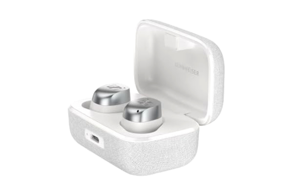 Sennheiser  MOMENTUM True Wireless 4 - Smarta hörsnäckor med Bluetooth 5.4, kristallklart ljud, bekväm design, 30 timmars batteritid och adaptiv ANC – vitt silver