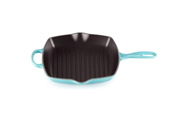 Le Creuset , Skillet Gril en Fonte Émaillée, Carré, 26 cm, Compatible avec Toutes Sources de Chaleur (Induction Incluse), 2.86 kg, Bleu Caraïbes