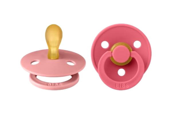 Bibs BIBS Colour Napp 2-pack, BPA-fri napp, Symmetrisk sugdel. Naturgummilatex, Tillverkat i Danmark/EU, Storlek 1 (0-6 månader), Dusty Pink/Coral