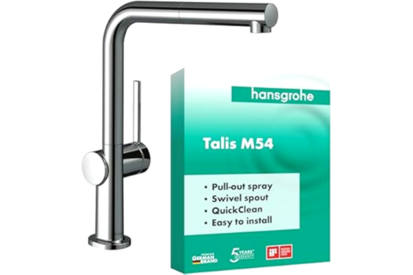 Hansgrohe hansgrohe Talis M54 - Köksblandare med utdragbar handdusch, 1 stråltyp, Kökskran med utloppshöjd 270 mm, Köksarmatur med svängbar pip, krom, 72808000