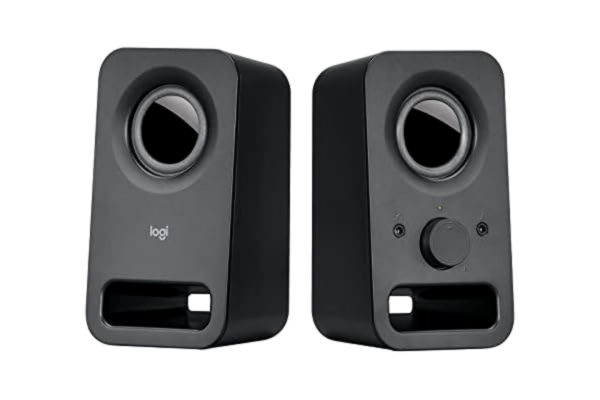 Logitech  Z150 PC-högtalare, stereoljud, 2 högtalare, 6 watt toppeffekt, 3,5 mm ingång, regulator på höger högtalare, hörlursuttag, UE-kontakt, PC/TV/mobiltelefon/surfplatta – svart