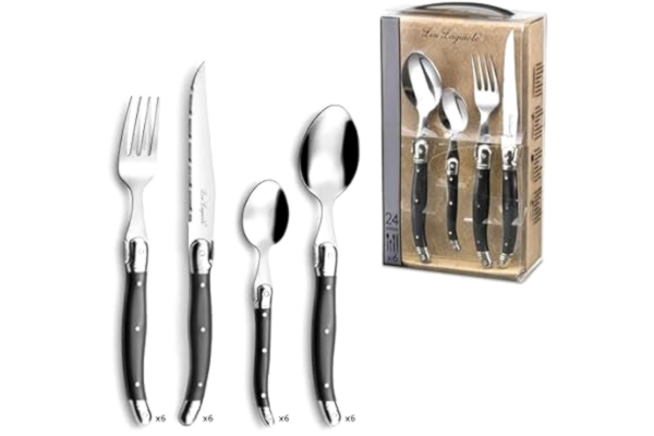 Lou Laguiole  Tradizione Servizio di Posate da 24 Pezzi, Cofanetto per 6 Persone, Acciaio Inossidabile Plastica, Grigio