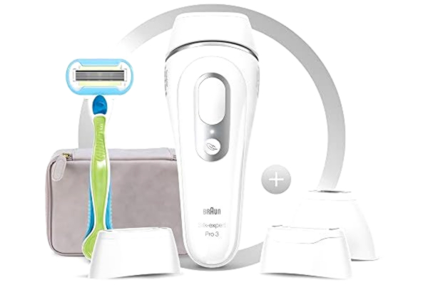 Braun  Silk-expert Pro Silk expert Pro 3 PL3233, Sølv, Hvid, Intenst pulserende lys (IPL), Storbritannien, NE PAS UTILISER sur :• le cuir chevelu, les sourcils et autour des yeux. Utiliser l’appareil..., Vekselstrøm, 100 - 240 V