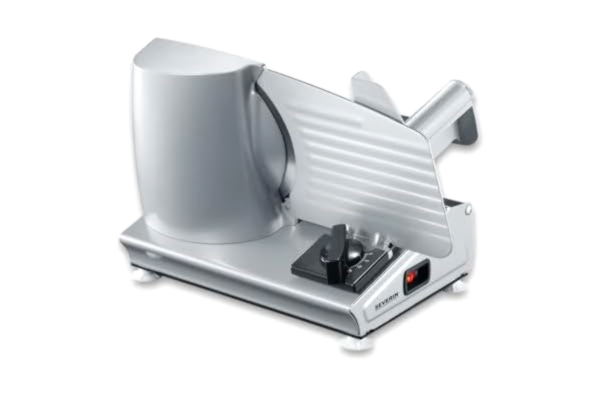 Severin SEVERIN universalskivare för bröd, kallskuret och ost, brödskivare med steglöst justerbar skärtjocklek, skivare med fingerskydd, silver, AS 3915