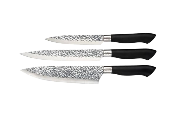 Dorre  Knivset Akira 3 Delar - Kockkniv, Köttkniv & Skalkniv - Svart Handtag med Träimitation