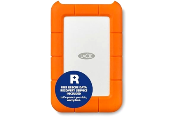 LaCie  Rugged USB-C, 1 TB, Bärbar Extern Hårsddisk, stöttålig, damm- och regntålig, för Mac och PC, 1 månad Adobe CC, 2 års Rescue Service (STFR1000800)