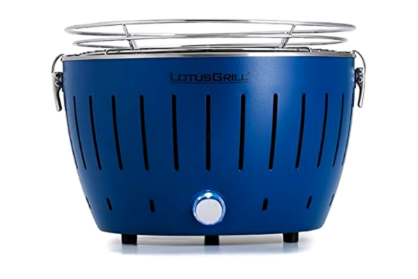 LotusGrill  S Small Compact Barbecue à charbon de bois compact avec connexion USB ou batterie externe Bleu foncé