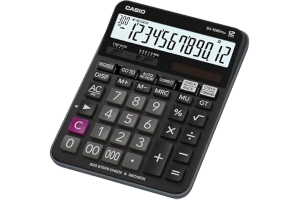 Casio CASIO Bordsräknare DJ-120DPLUS, 12-siffrig total minne, rundningsinställning, sol-/batteridrift