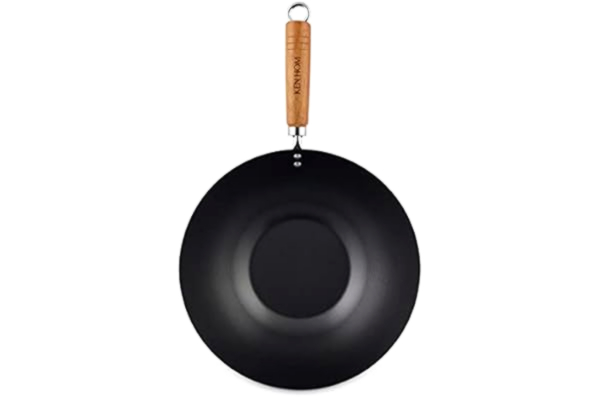 Ken Hom  KH331001 Carbon Steel Non Stick Wok | 31 cm | Classic | Non-Induction/Wooden Handle/Flat Base Pan | Includes 1 x Chinese Wok | Not Dishwasher Safe