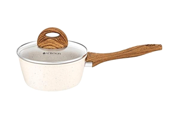 Ambition  Nature Braadpan met deksel 16 cm 1200 ml aluminium meerlaagse bodem bruin ecru pluon Cookmark (PTFE) geschikt voor inductie